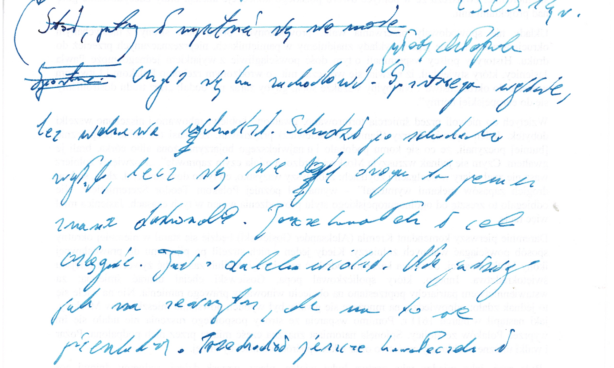 Skan odręcznego rękopisu z widocznym przebijaniem tekstu (efekt ghosting). Ilustracja koncepcji avant-texte i materialności procesu twórczego w pracy badacza literatury.